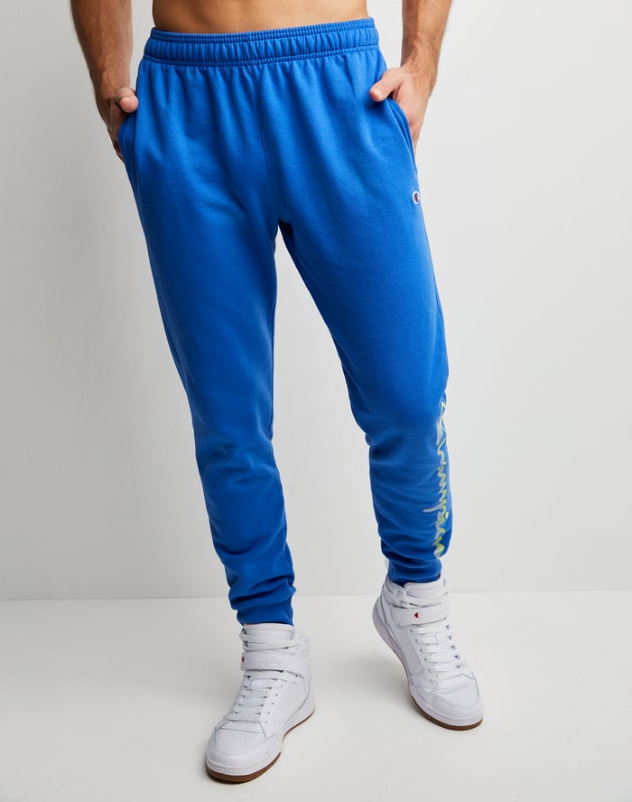 Pantaloni Jogging Champion Powerblend Fleece Chasing Waves Barbati Albastri - Romania HBAISJF-35